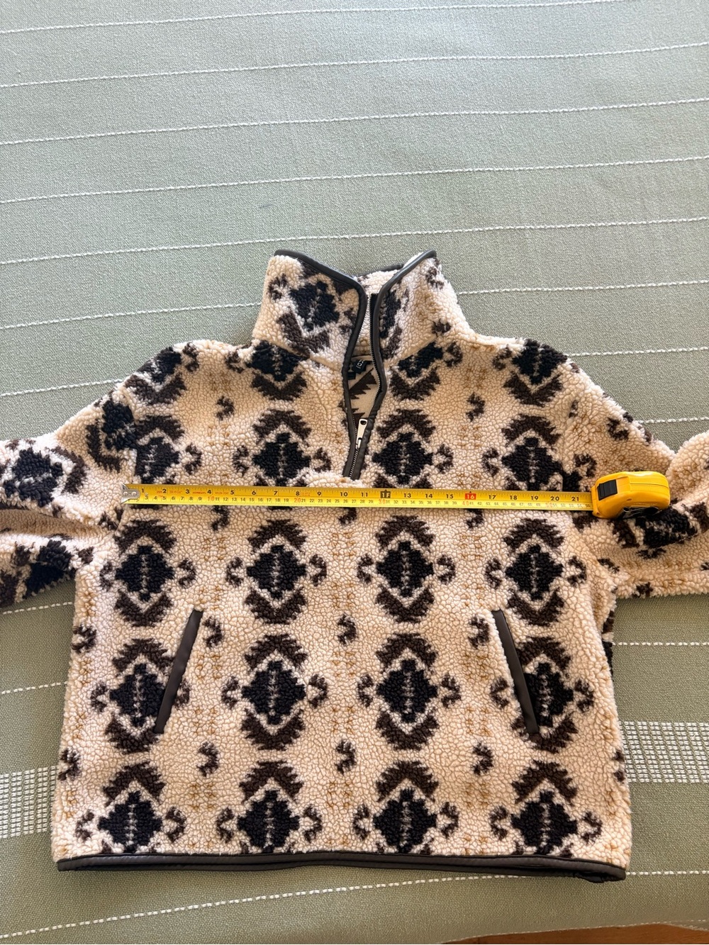 H&M Teddy Sherpa Half-Zip Pullover - Cream & Brown - Picture 9 of 9